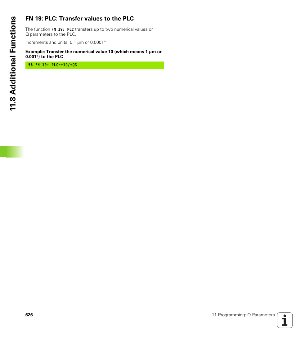 Fn 19: plc: transfer values to the plc, 8 a d ditional f unctions | HEIDENHAIN iTNC 530 (340 49x-04) User Manual | Page 626 / 789