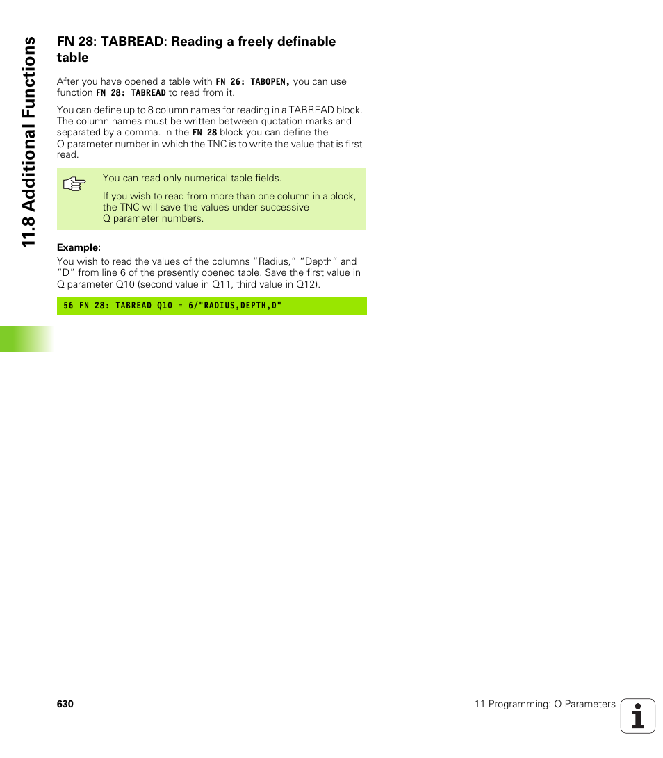 Fn 28: tabread: reading a freely definable table, 8 a d ditional f unctions | HEIDENHAIN iTNC 530 (340 49x-04) User Manual | Page 630 / 789