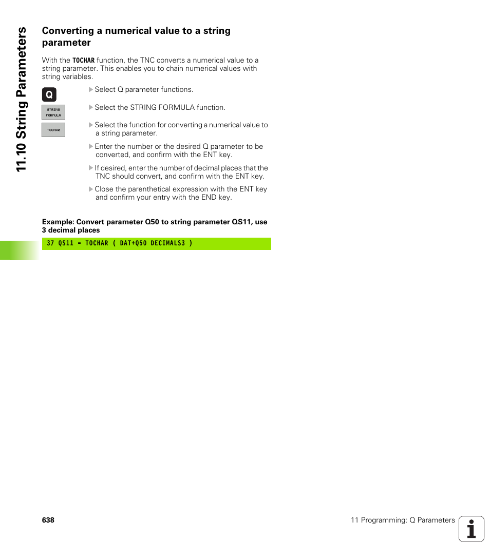 Converting a numerical value to a string parameter, 1 0 str ing p a ra met e rs | HEIDENHAIN iTNC 530 (340 49x-04) User Manual | Page 638 / 789