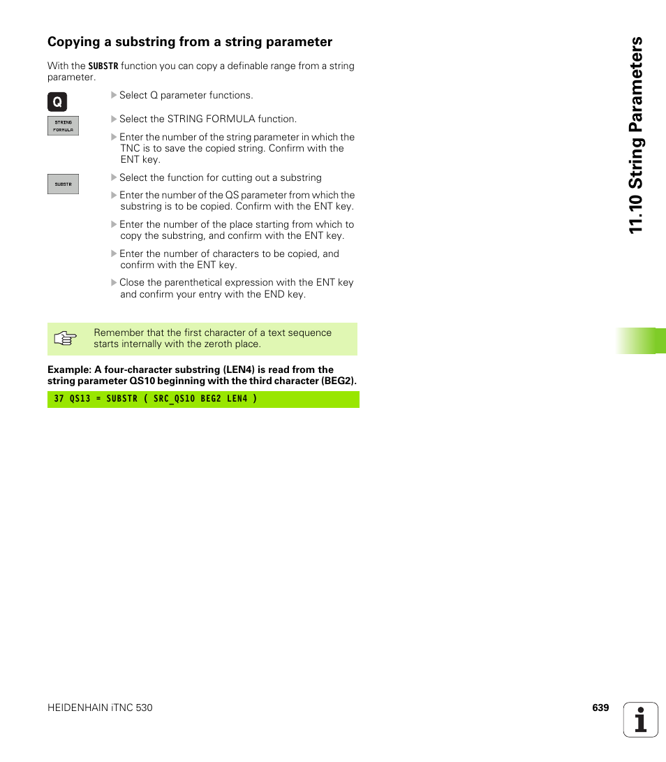 Copying a substring from a string parameter, 1 0 str ing p a ra met e rs | HEIDENHAIN iTNC 530 (340 49x-04) User Manual | Page 639 / 789