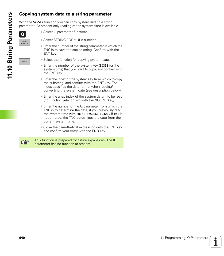 Copying system data to a string parameter, 1 0 str ing p a ra met e rs | HEIDENHAIN iTNC 530 (340 49x-04) User Manual | Page 640 / 789