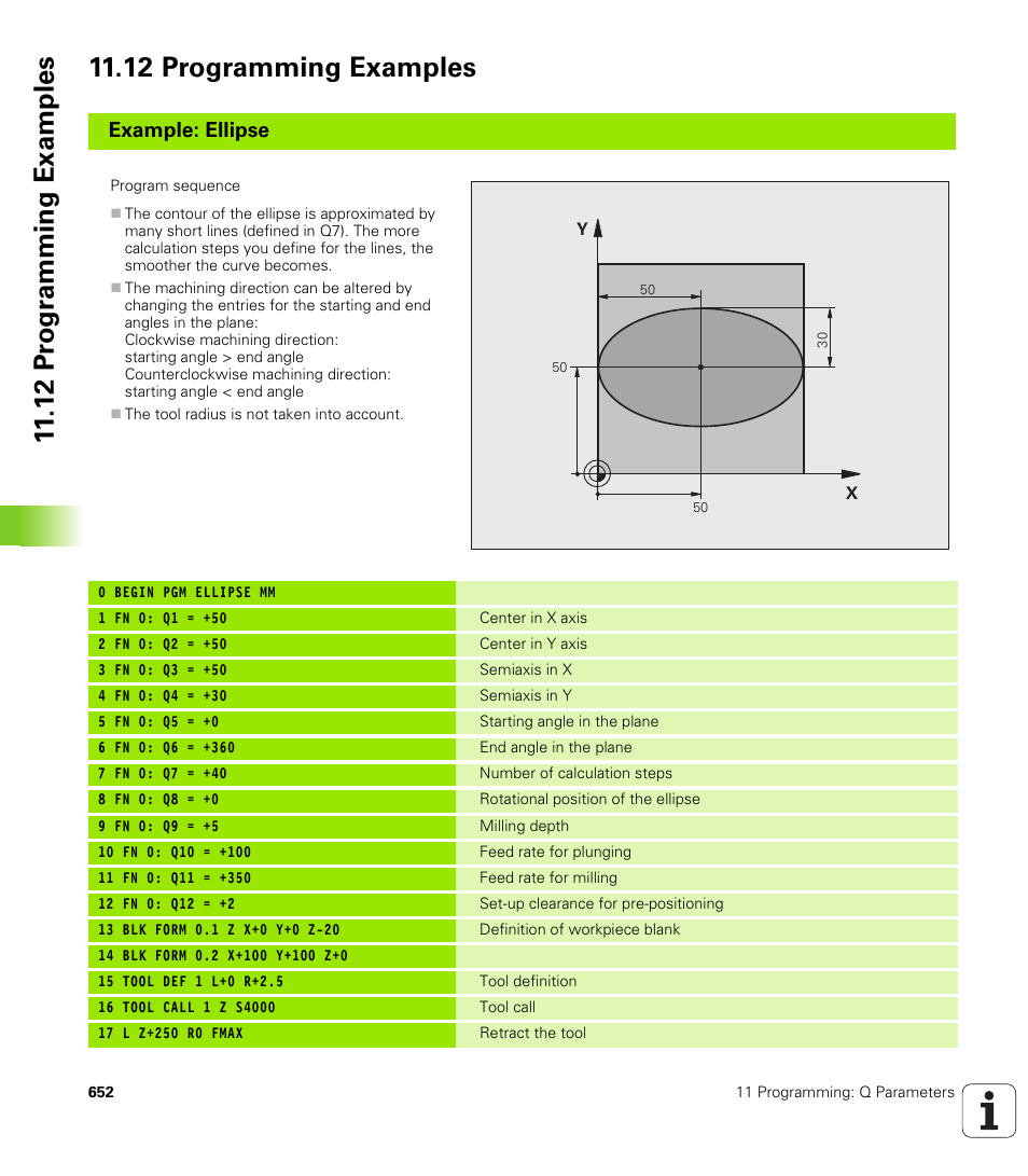 12 programming examples, Example: ellipse | HEIDENHAIN iTNC 530 (340 49x-04) User Manual | Page 652 / 789