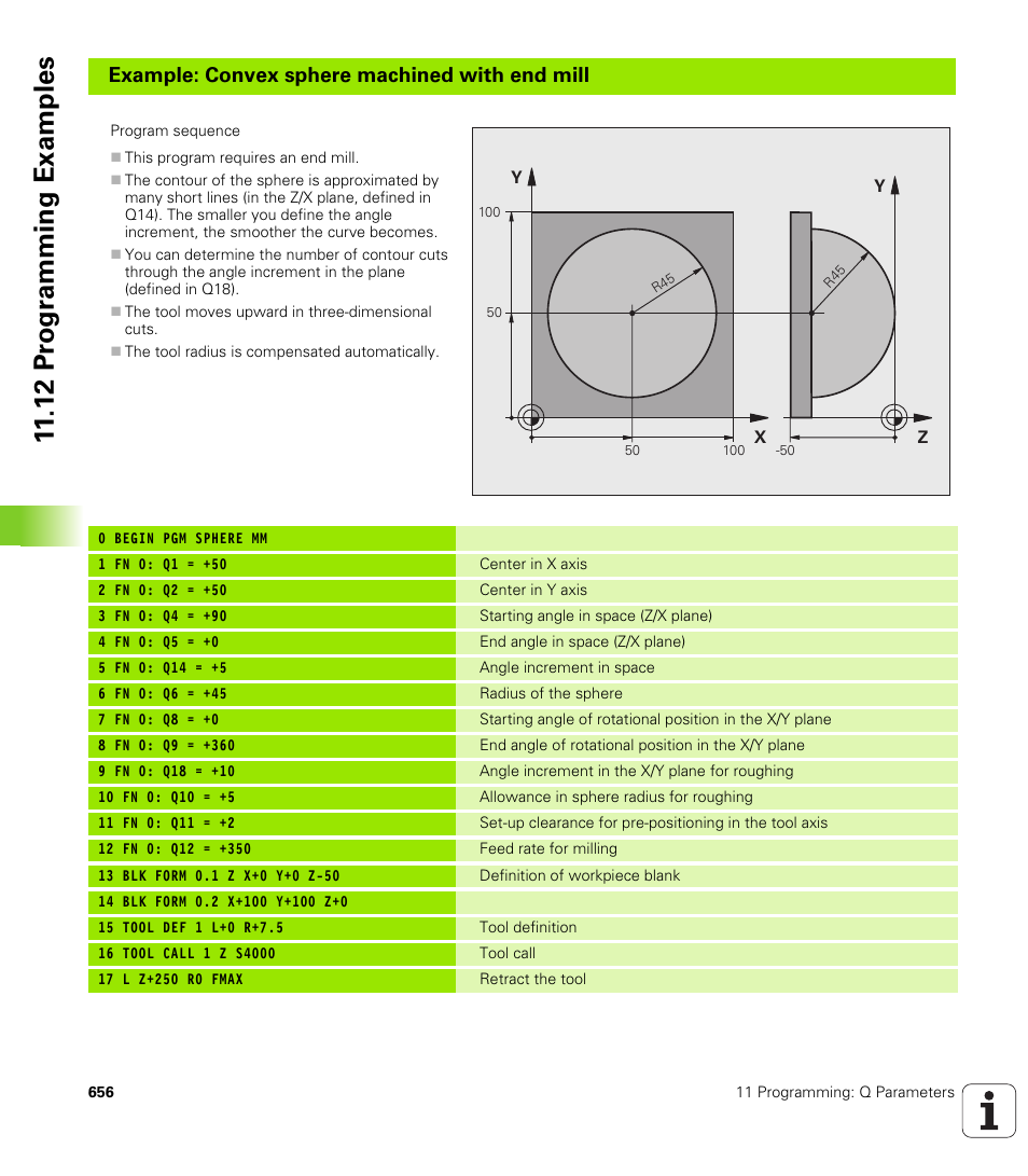 12 pr ogr amming examples, Example: convex sphere machined with end mill | HEIDENHAIN iTNC 530 (340 49x-04) User Manual | Page 656 / 789