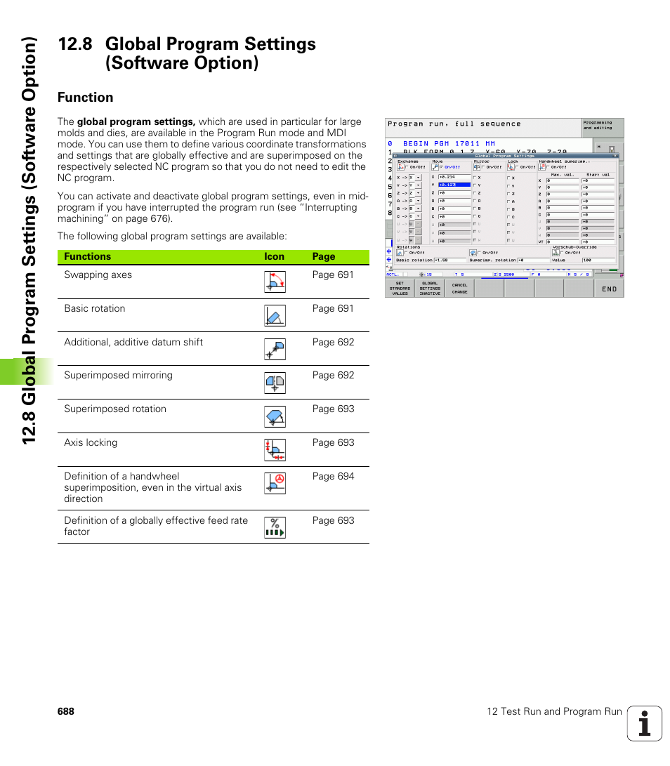 8 global program settings (software option), Function | HEIDENHAIN iTNC 530 (340 49x-04) User Manual | Page 688 / 789