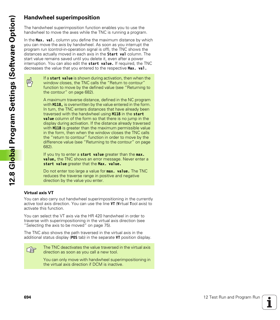 Handwheel superimposition, 8 global pr ogr a m set tings (sof tw ar e option) | HEIDENHAIN iTNC 530 (340 49x-04) User Manual | Page 694 / 789