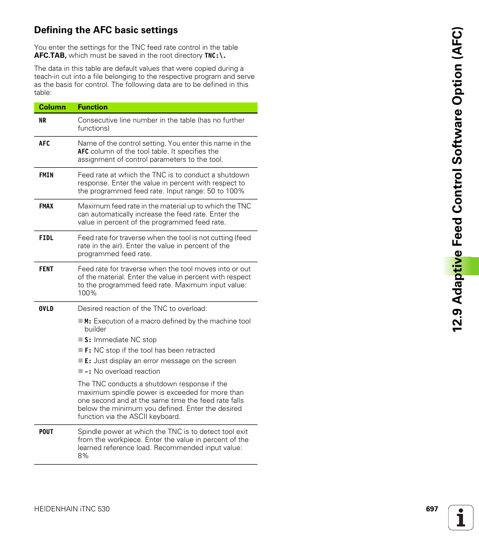 Defining the afc basic settings | HEIDENHAIN iTNC 530 (340 49x-04) User Manual | Page 697 / 789