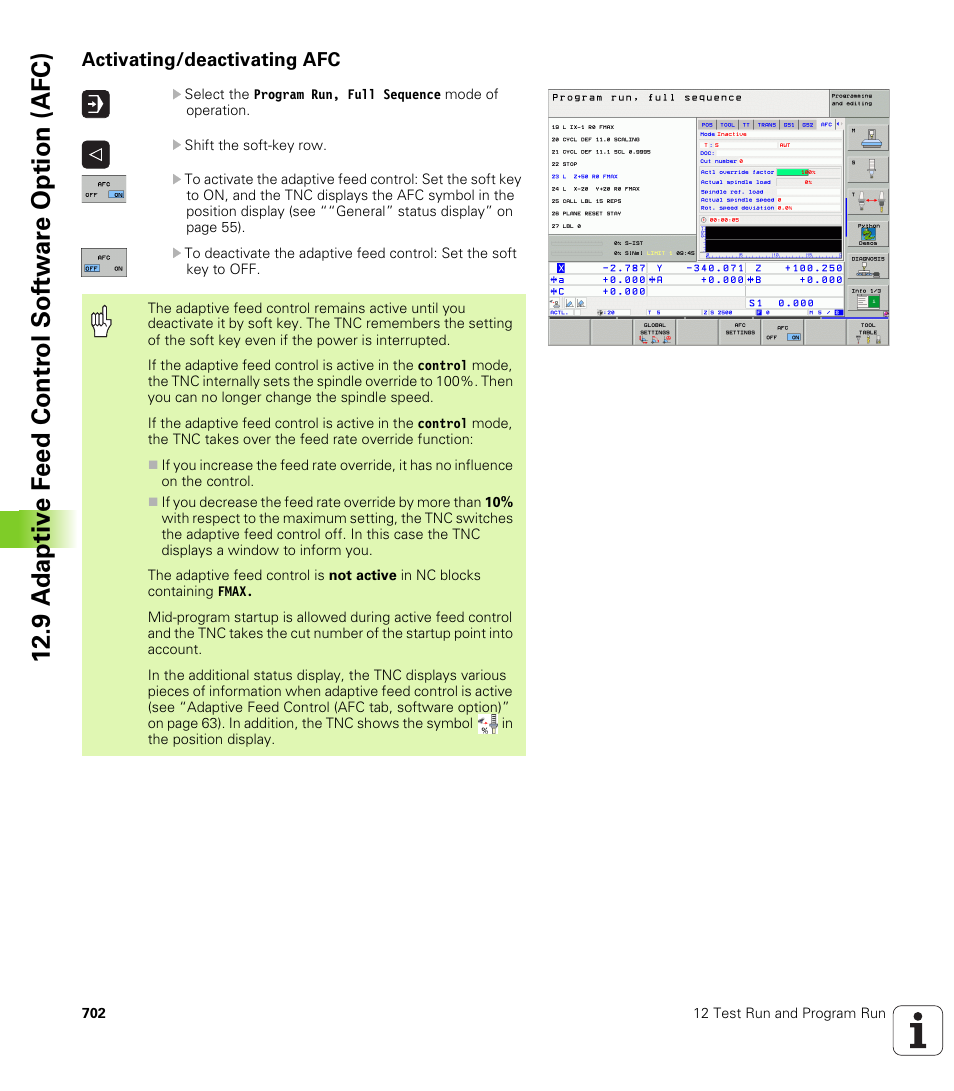 Activating/deactivating afc | HEIDENHAIN iTNC 530 (340 49x-04) User Manual | Page 702 / 789