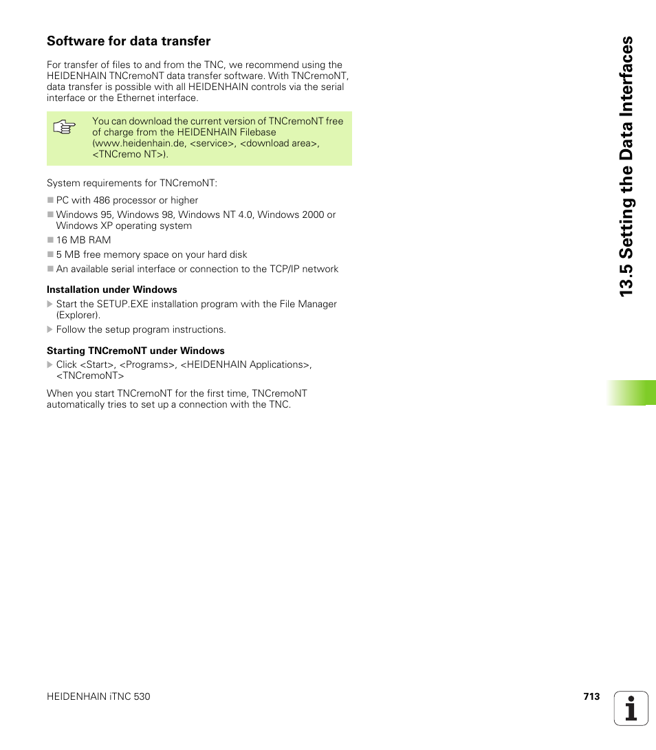 Software for data transfer, 5 set ting the d a ta int e rf aces | HEIDENHAIN iTNC 530 (340 49x-04) User Manual | Page 713 / 789