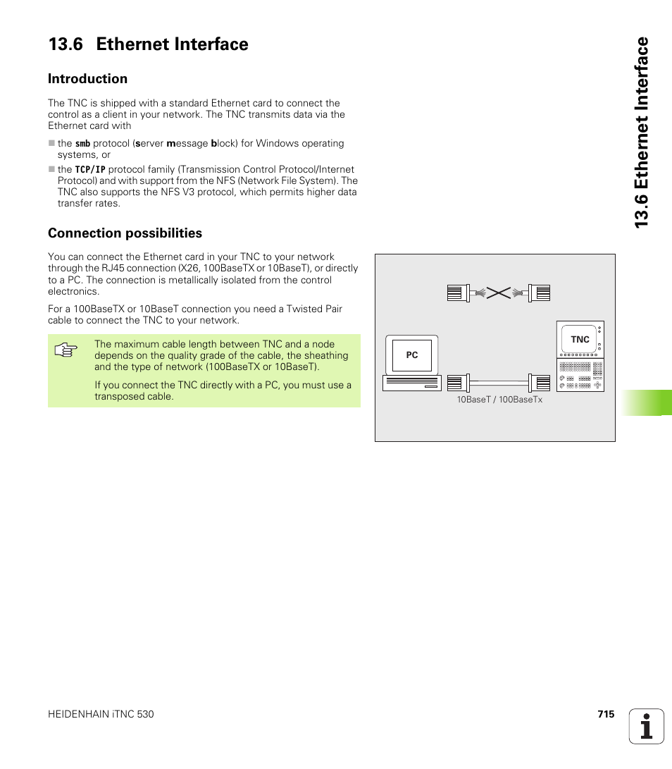 6 ethernet interface, Introduction, Connection possibilities | 6 ether n et int e rf ace 13.6 ethernet interface | HEIDENHAIN iTNC 530 (340 49x-04) User Manual | Page 715 / 789