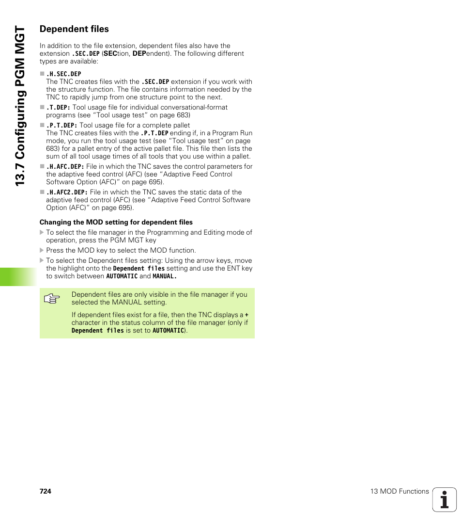 Dependent files, 7 configur ing pgm mgt | HEIDENHAIN iTNC 530 (340 49x-04) User Manual | Page 724 / 789