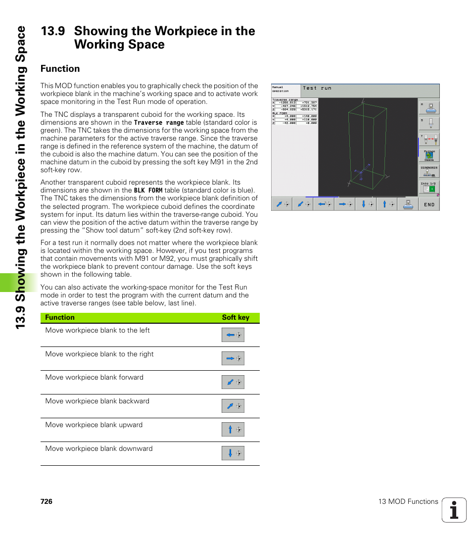 9 showing the workpiece in the working space, Function | HEIDENHAIN iTNC 530 (340 49x-04) User Manual | Page 726 / 789