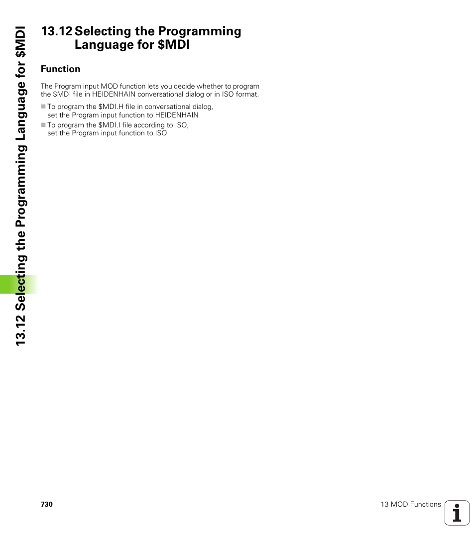 12 selecting the programming language for $mdi, Function | HEIDENHAIN iTNC 530 (340 49x-04) User Manual | Page 730 / 789