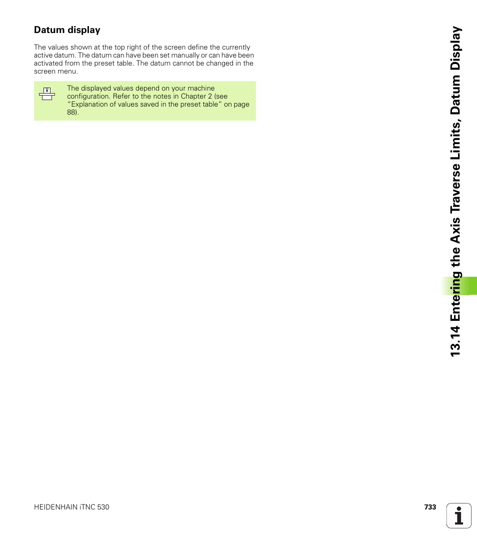 Datum display | HEIDENHAIN iTNC 530 (340 49x-04) User Manual | Page 733 / 789