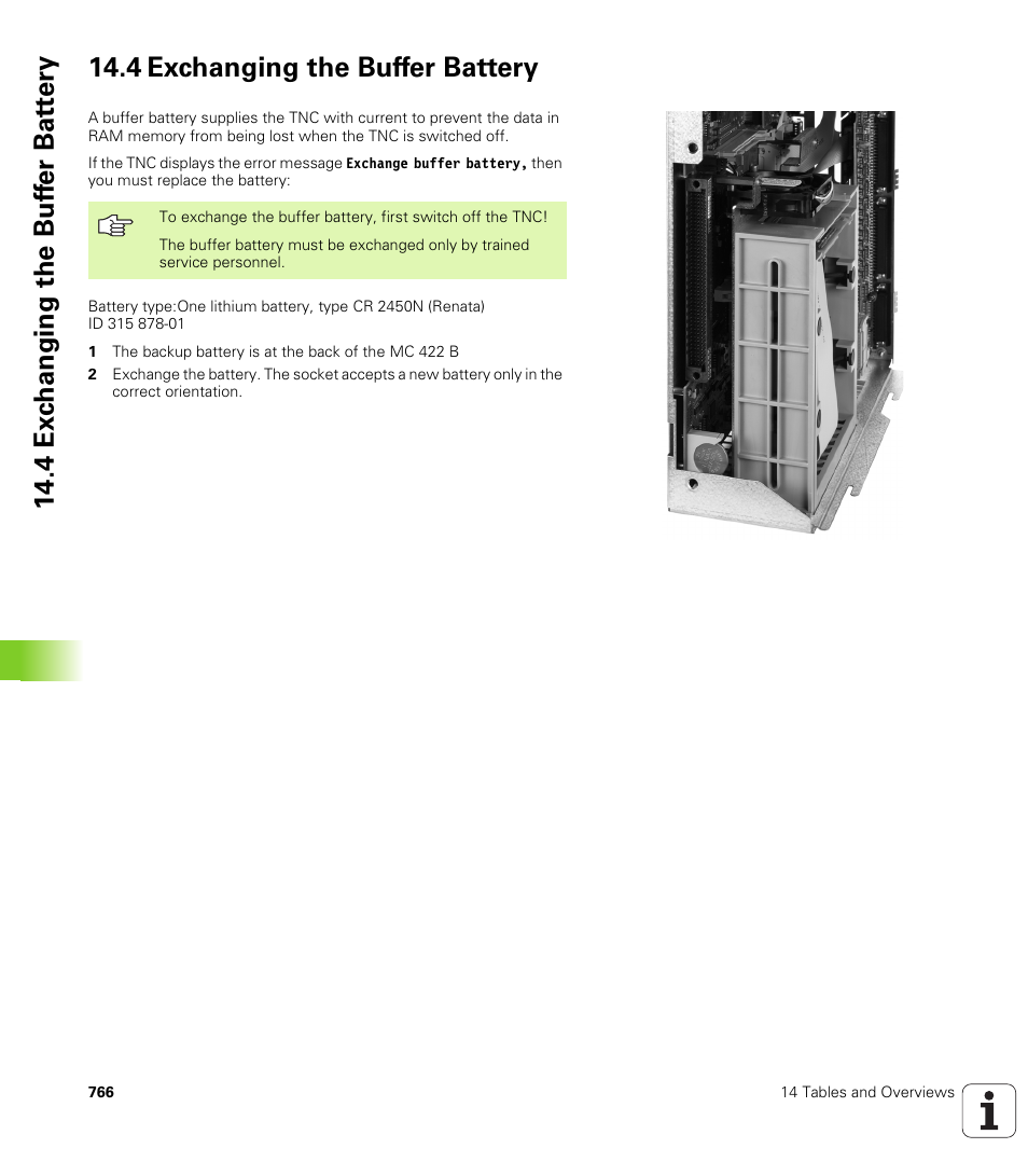 4 exchanging the buffer battery | HEIDENHAIN iTNC 530 (340 49x-04) User Manual | Page 766 / 789