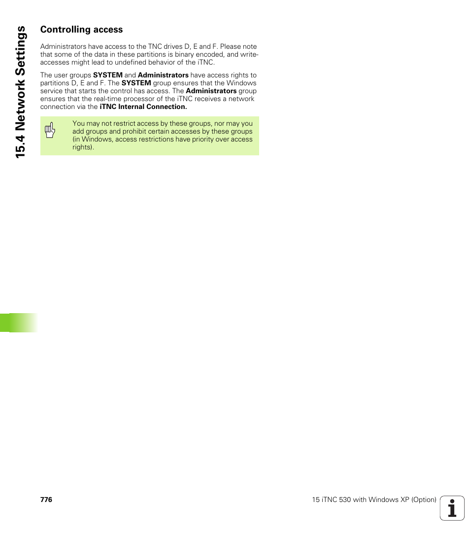 Controlling access, 4 netw or k set tings | HEIDENHAIN iTNC 530 (340 49x-04) User Manual | Page 776 / 789