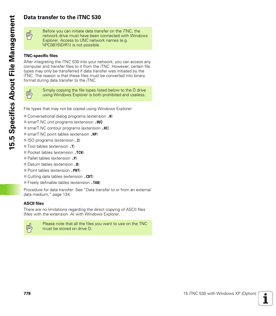 Data transfer to the itnc 530, 5 specifics about file manag e ment | HEIDENHAIN iTNC 530 (340 49x-04) User Manual | Page 778 / 789