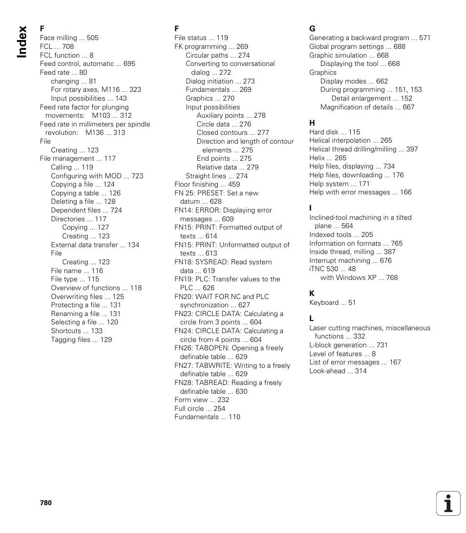 Index | HEIDENHAIN iTNC 530 (340 49x-04) User Manual | Page 780 / 789