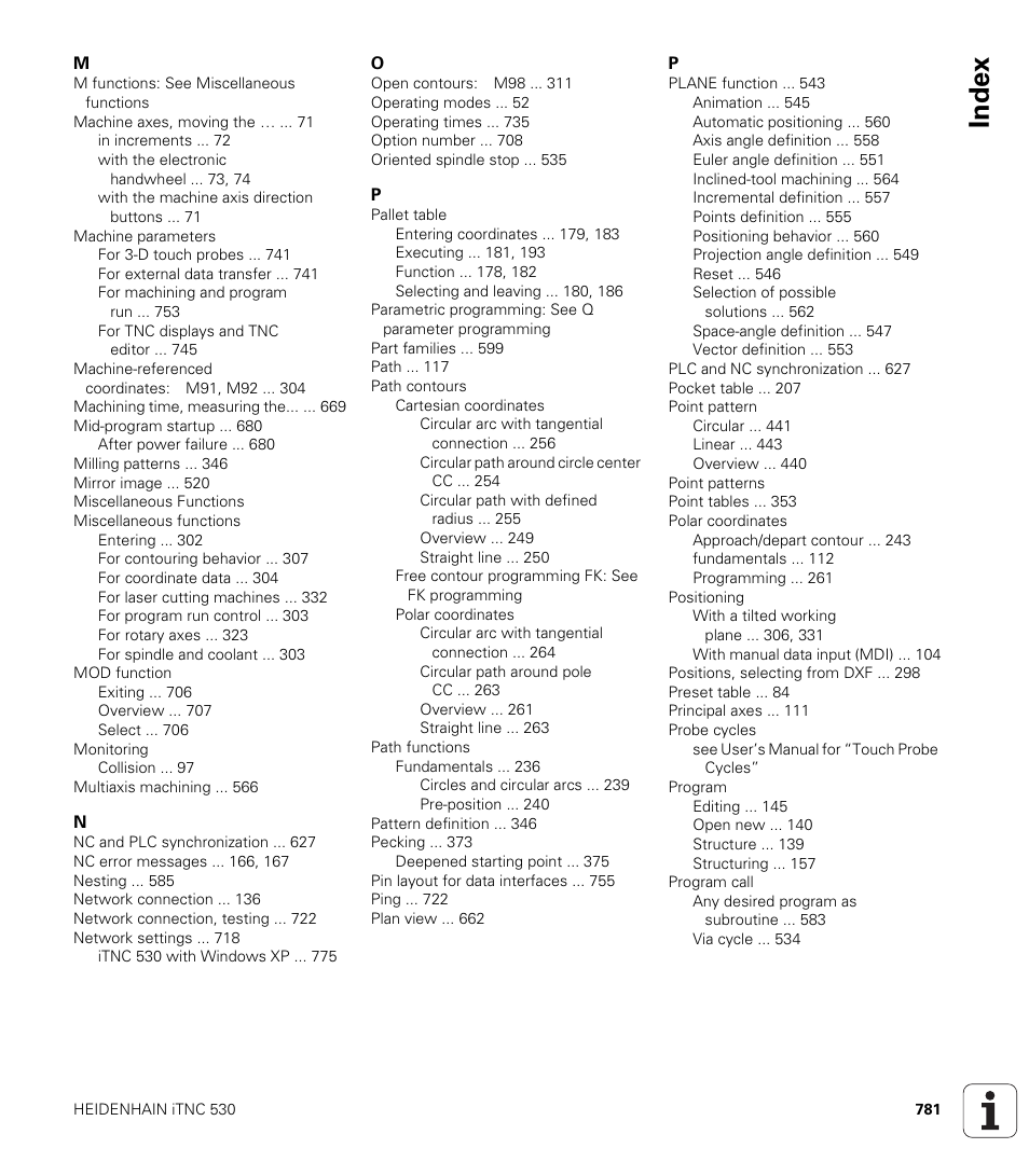 Index | HEIDENHAIN iTNC 530 (340 49x-04) User Manual | Page 781 / 789