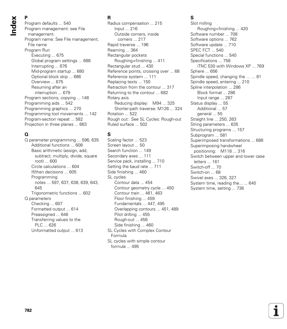 Index | HEIDENHAIN iTNC 530 (340 49x-04) User Manual | Page 782 / 789