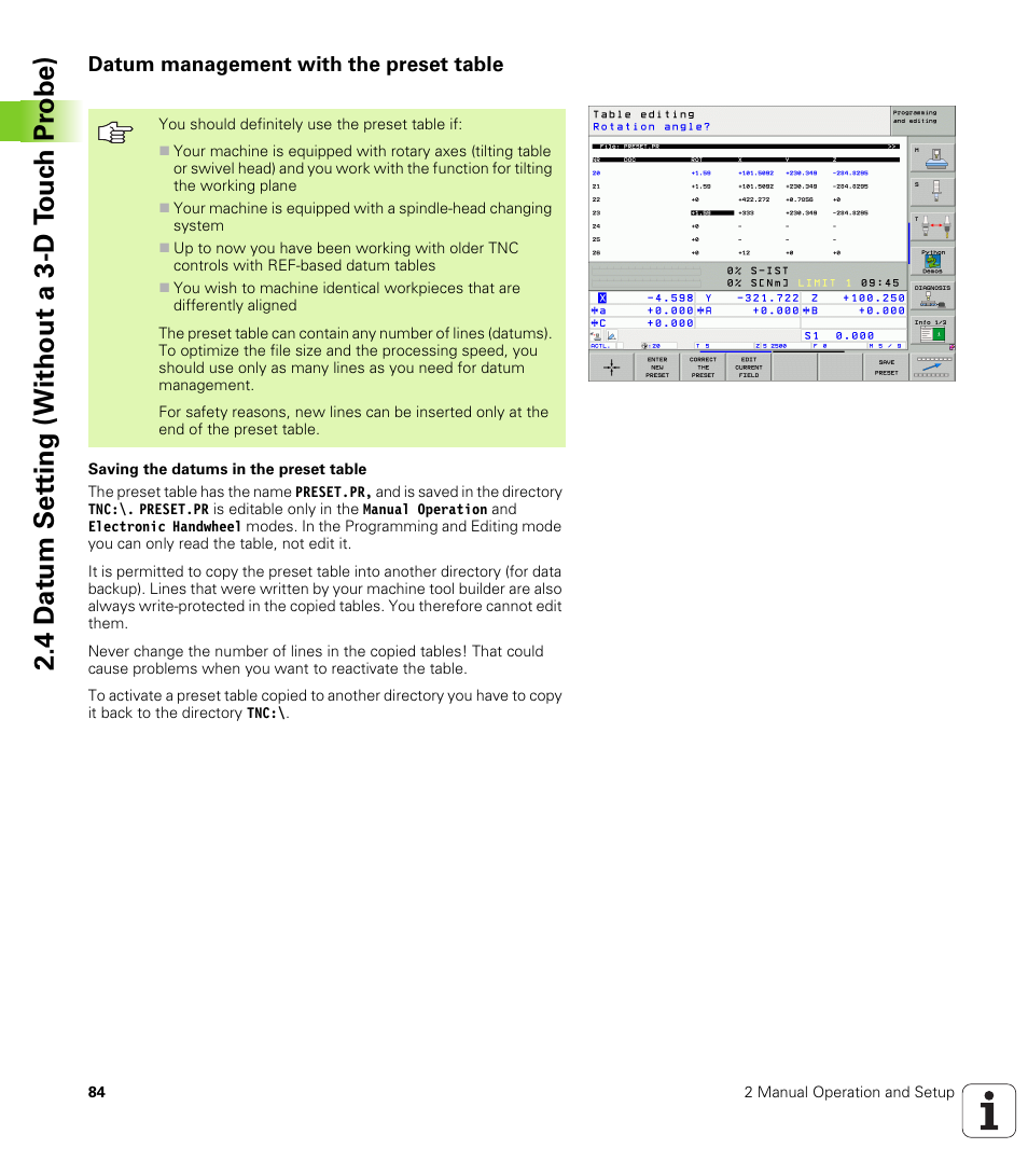Datum management with the preset table, 4 d a tu m set ting (without a 3-d t ouc h pr obe) | HEIDENHAIN iTNC 530 (340 49x-04) User Manual | Page 84 / 789