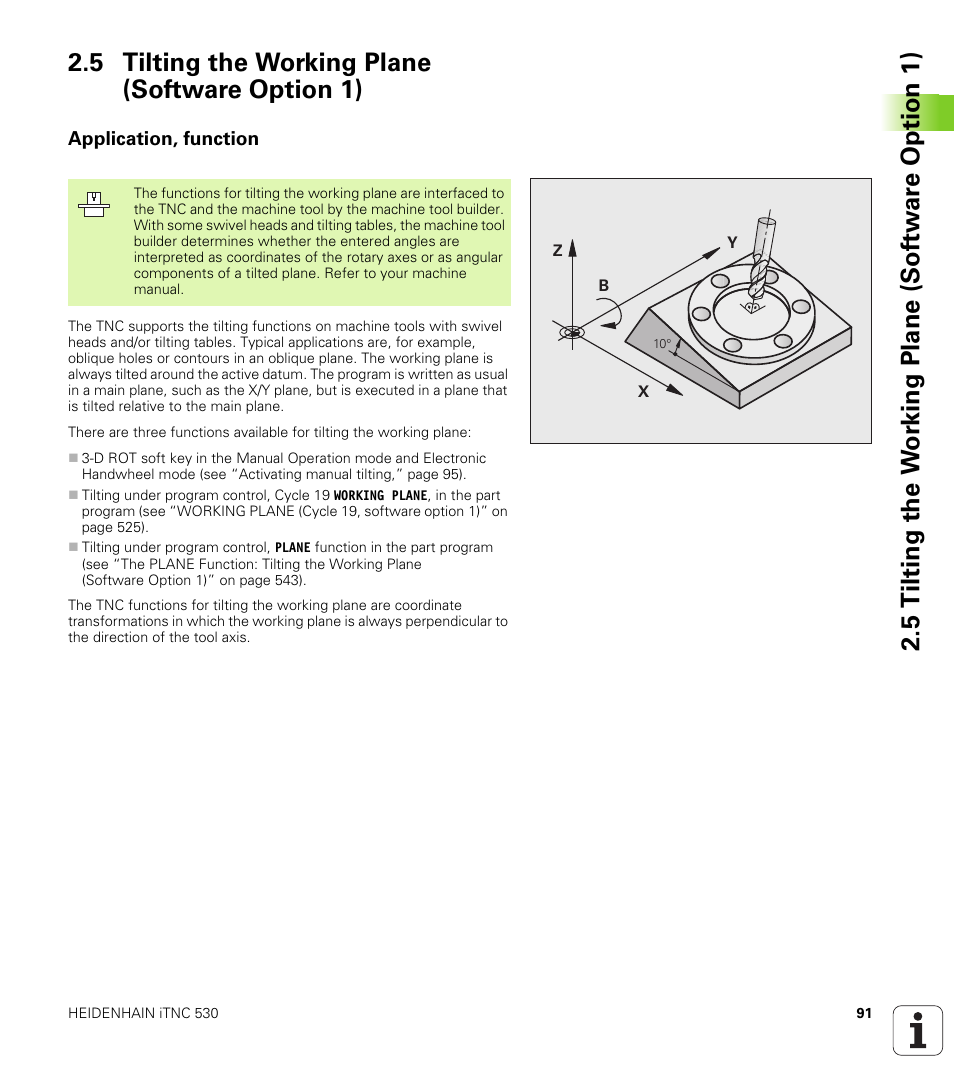 5 tilting the working plane (software option 1), Application, function | HEIDENHAIN iTNC 530 (340 49x-04) User Manual | Page 91 / 789