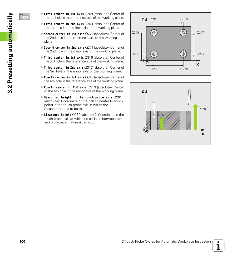 2 pr eset ting aut o matically | HEIDENHAIN iTNC 530 (340 49x-04) Touch Probe Cycles User Manual | Page 100 / 191