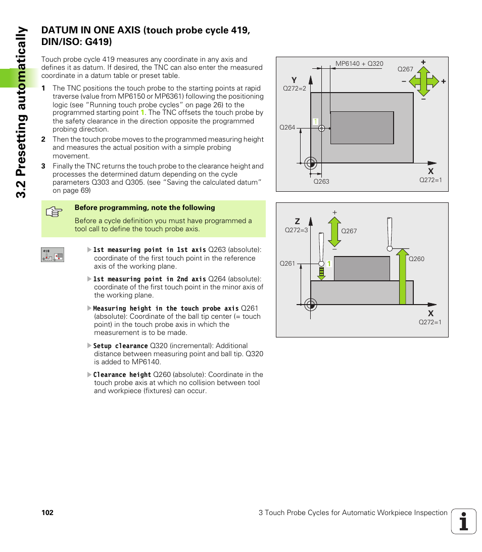 2 pr eset ting aut o matically | HEIDENHAIN iTNC 530 (340 49x-04) Touch Probe Cycles User Manual | Page 102 / 191