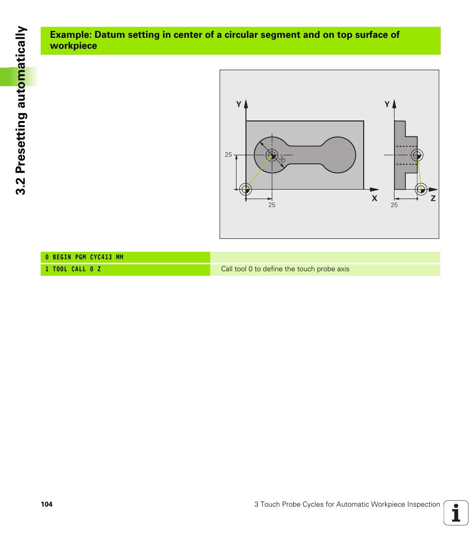 2 pr eset ting aut o matically | HEIDENHAIN iTNC 530 (340 49x-04) Touch Probe Cycles User Manual | Page 104 / 191