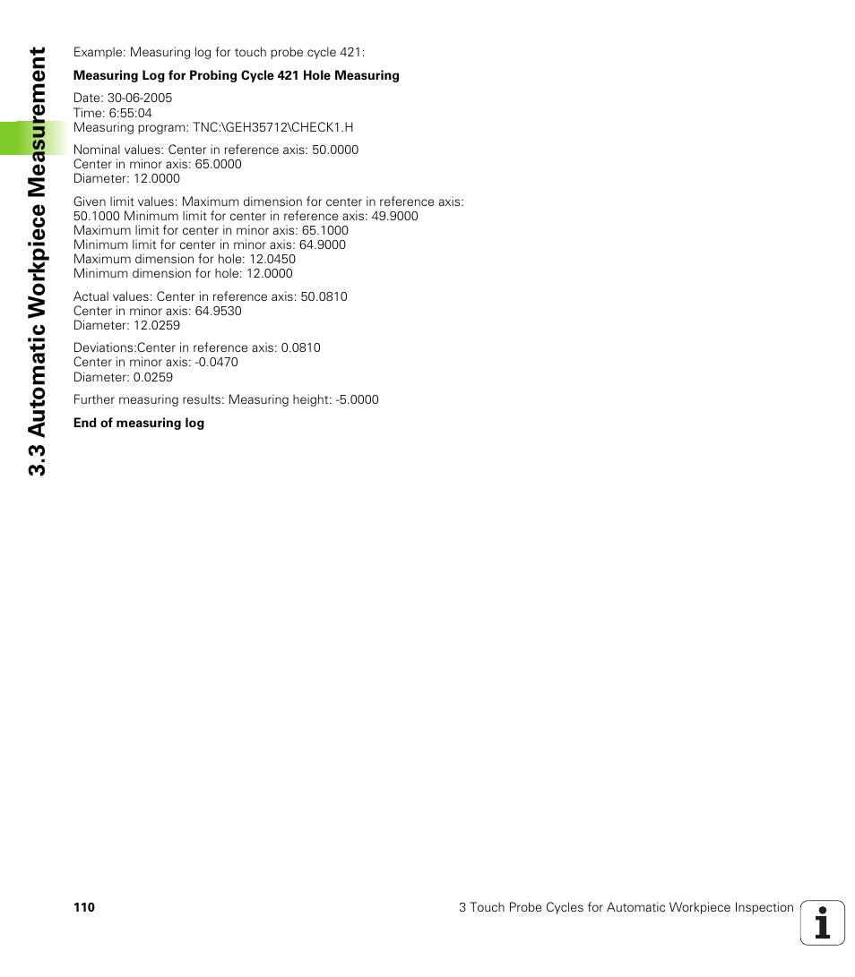 3 a u to matic w o rk piece measur ement | HEIDENHAIN iTNC 530 (340 49x-04) Touch Probe Cycles User Manual | Page 110 / 191