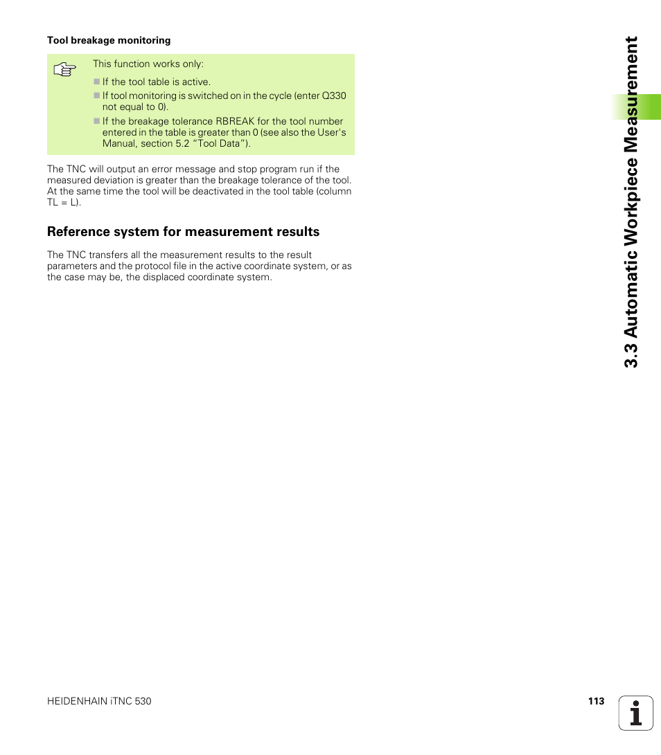 Reference system for measurement results, 3 a u to matic w o rk piece measur ement | HEIDENHAIN iTNC 530 (340 49x-04) Touch Probe Cycles User Manual | Page 113 / 191