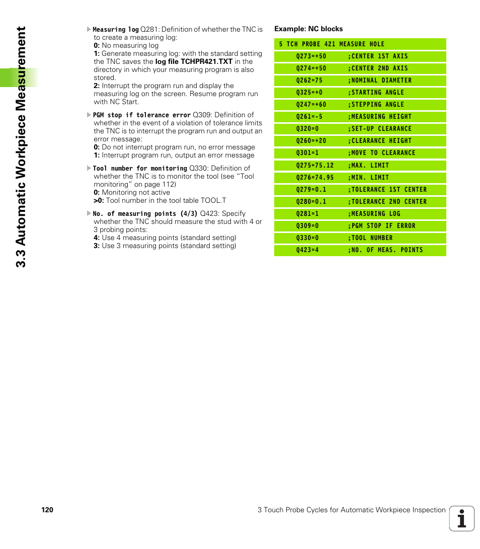 3 a u to matic w o rk piece measur ement | HEIDENHAIN iTNC 530 (340 49x-04) Touch Probe Cycles User Manual | Page 120 / 191
