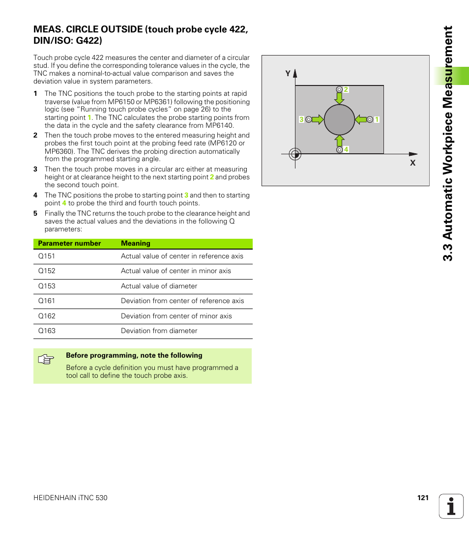 3 a u to matic w o rk piece measur ement | HEIDENHAIN iTNC 530 (340 49x-04) Touch Probe Cycles User Manual | Page 121 / 191