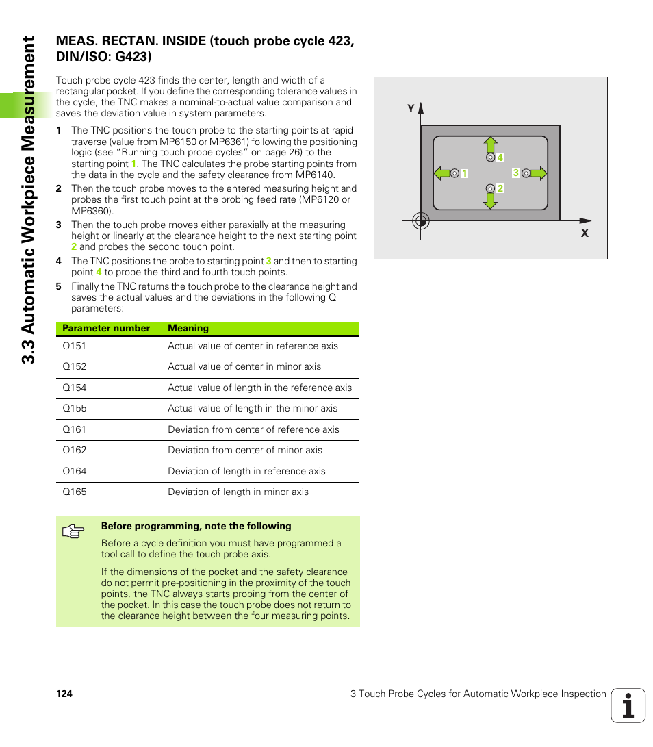 3 a u to matic w o rk piece measur ement | HEIDENHAIN iTNC 530 (340 49x-04) Touch Probe Cycles User Manual | Page 124 / 191