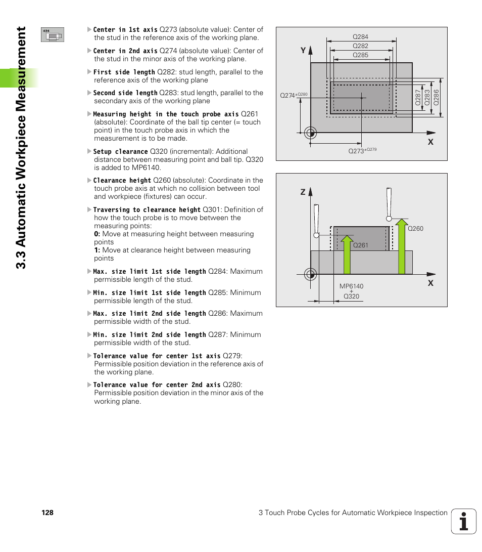 3 a u to matic w o rk piece measur ement | HEIDENHAIN iTNC 530 (340 49x-04) Touch Probe Cycles User Manual | Page 128 / 191