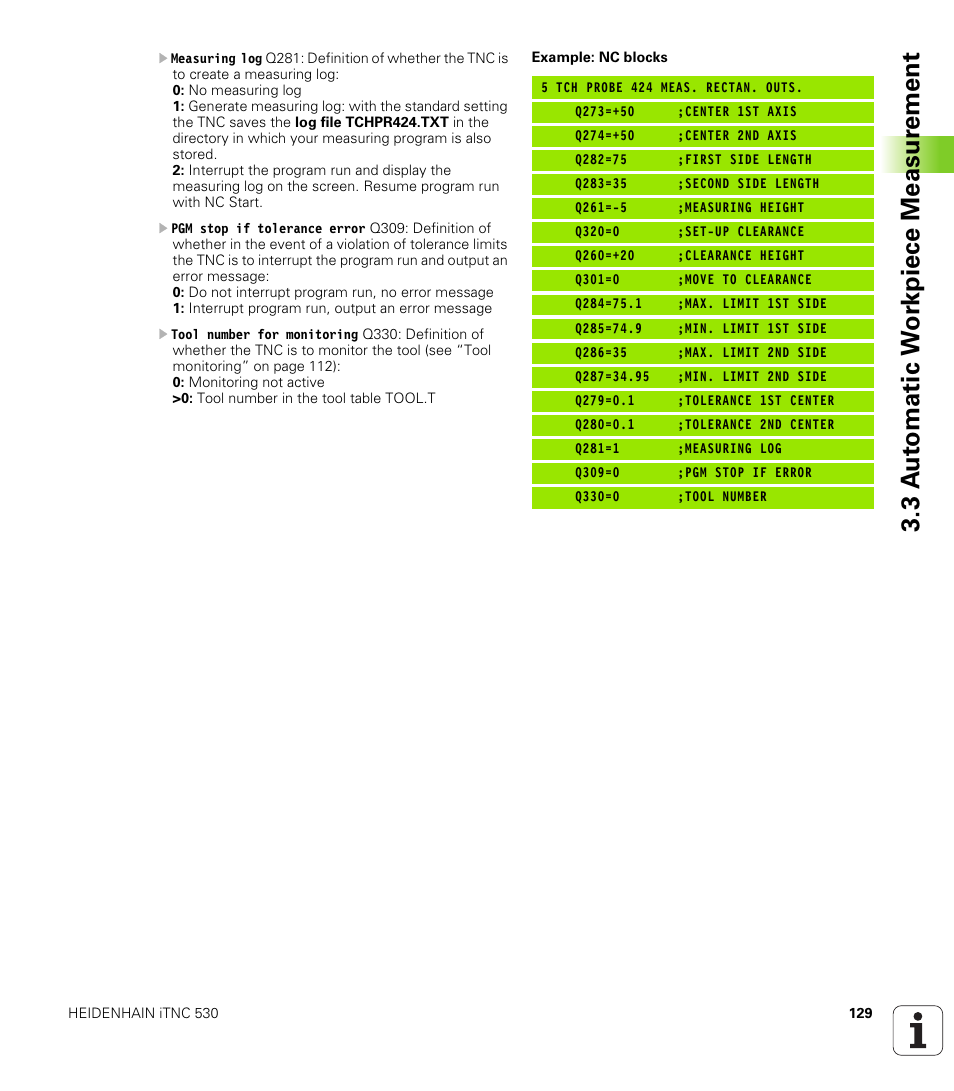 3 a u to matic w o rk piece measur ement | HEIDENHAIN iTNC 530 (340 49x-04) Touch Probe Cycles User Manual | Page 129 / 191