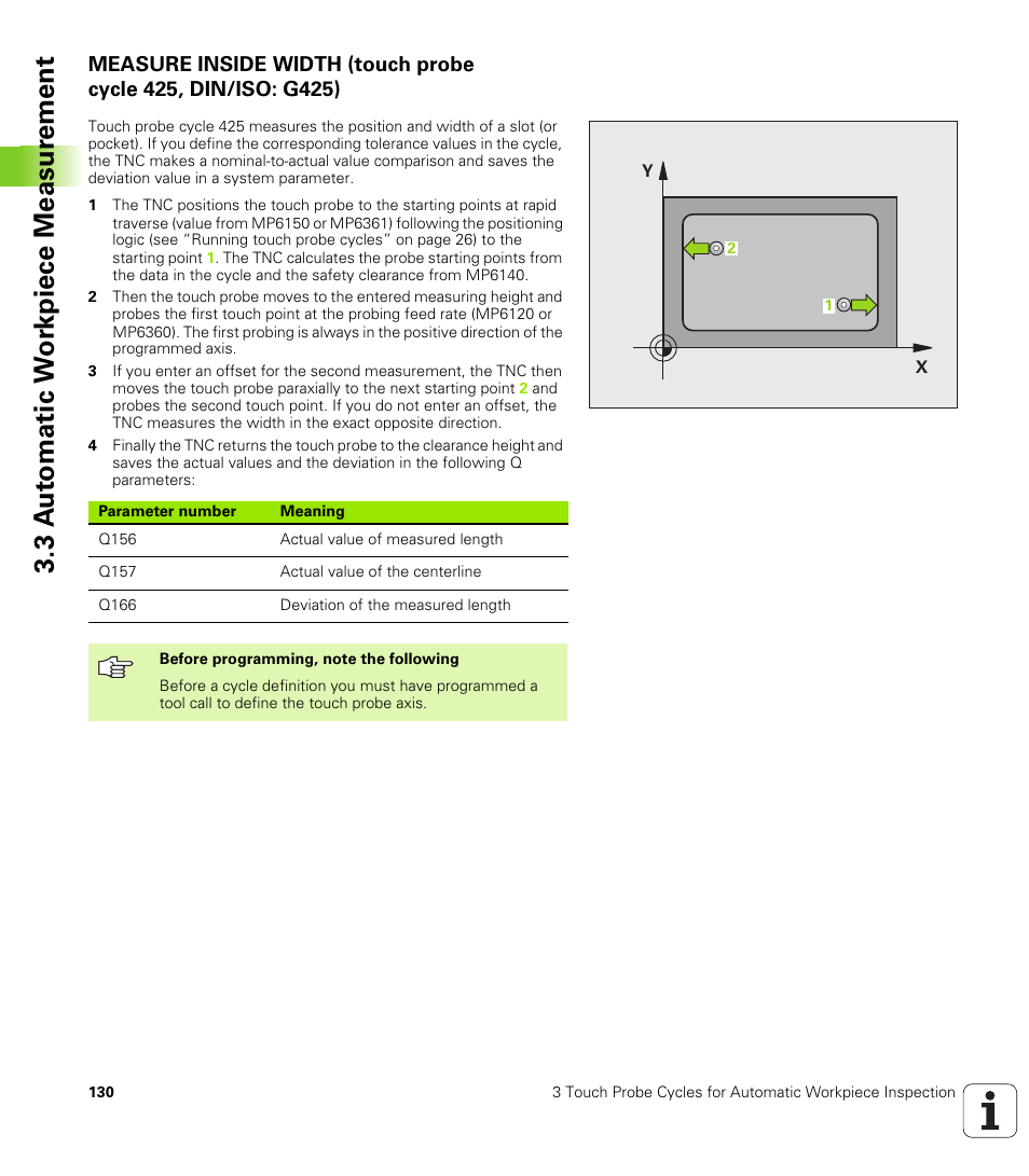 3 a u to matic w o rk piece measur ement | HEIDENHAIN iTNC 530 (340 49x-04) Touch Probe Cycles User Manual | Page 130 / 191