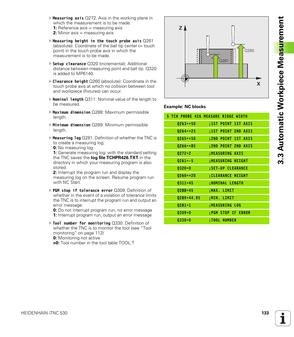 3 a u to matic w o rk piece measur ement | HEIDENHAIN iTNC 530 (340 49x-04) Touch Probe Cycles User Manual | Page 133 / 191