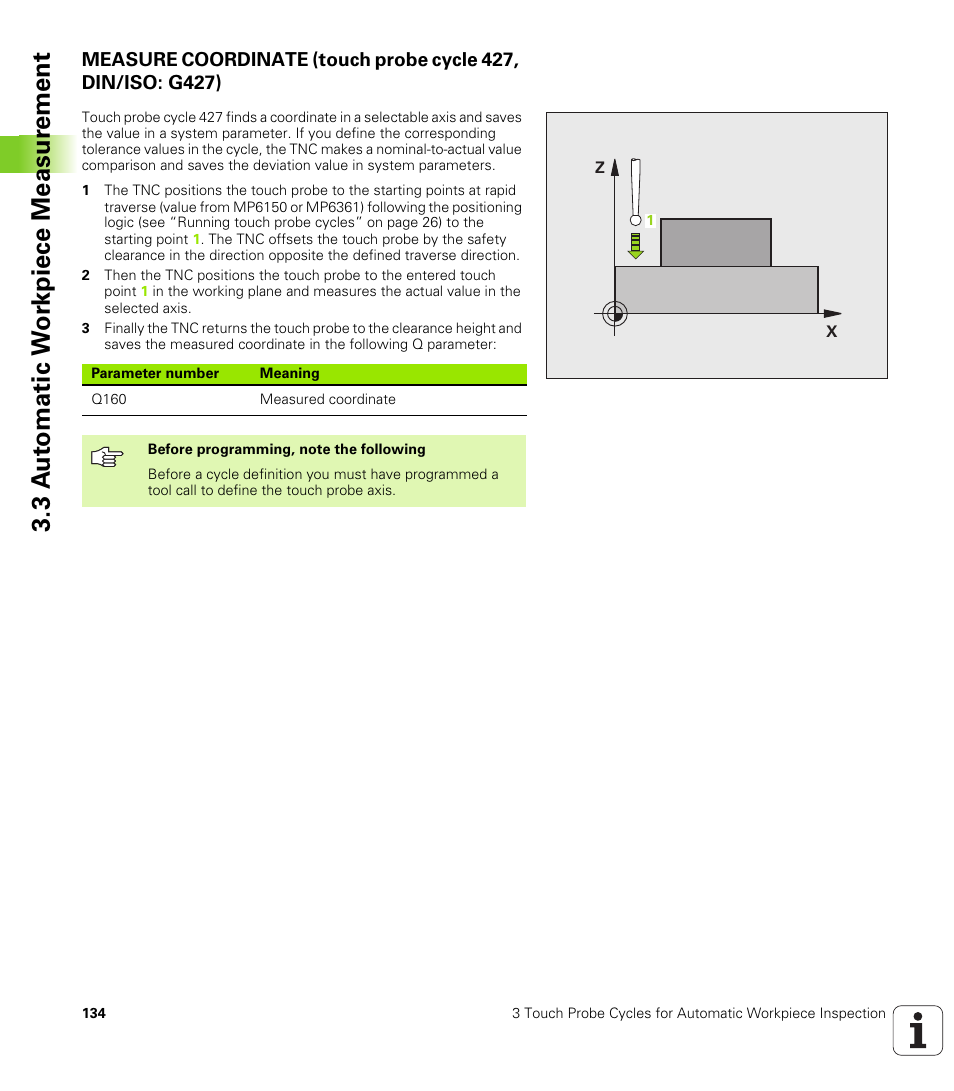 3 a u to matic w o rk piece measur ement | HEIDENHAIN iTNC 530 (340 49x-04) Touch Probe Cycles User Manual | Page 134 / 191