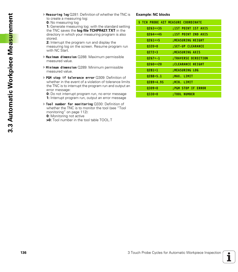3 a u to matic w o rk piece measur ement | HEIDENHAIN iTNC 530 (340 49x-04) Touch Probe Cycles User Manual | Page 136 / 191