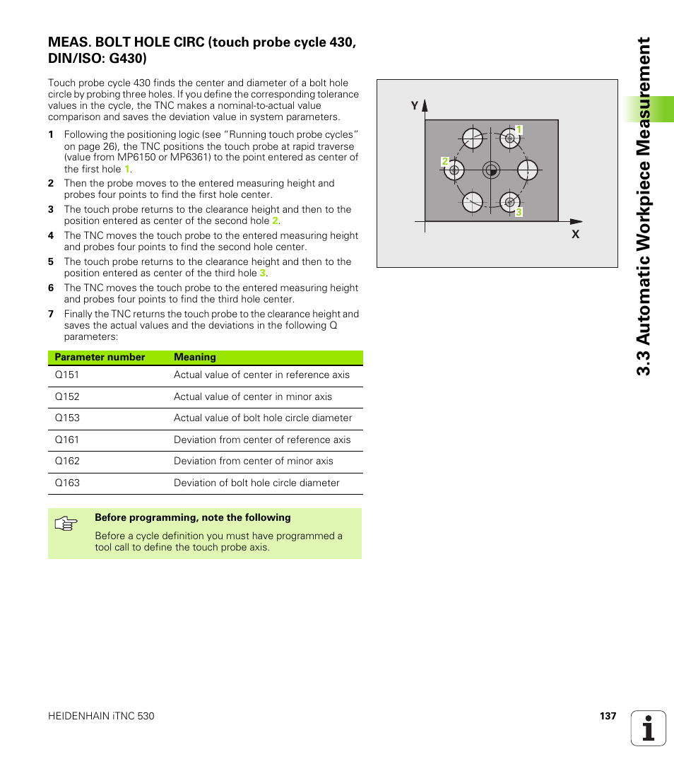 3 a u to matic w o rk piece measur ement | HEIDENHAIN iTNC 530 (340 49x-04) Touch Probe Cycles User Manual | Page 137 / 191
