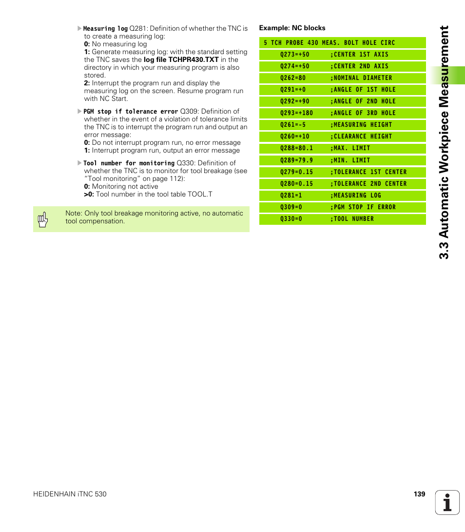 3 a u to matic w o rk piece measur ement | HEIDENHAIN iTNC 530 (340 49x-04) Touch Probe Cycles User Manual | Page 139 / 191