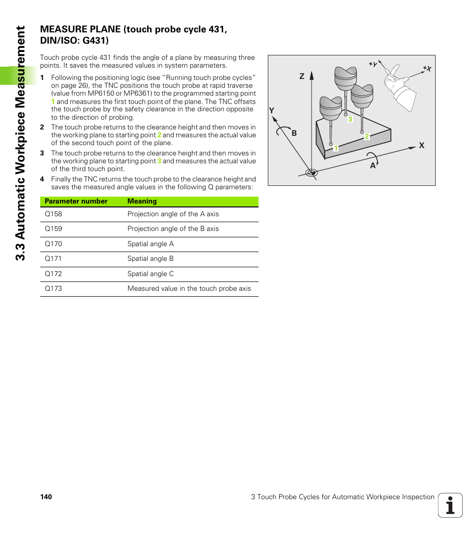 3 a u to matic w o rk piece measur ement | HEIDENHAIN iTNC 530 (340 49x-04) Touch Probe Cycles User Manual | Page 140 / 191