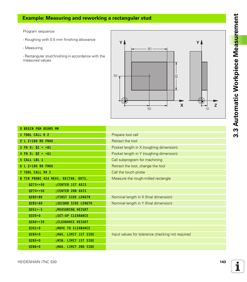 3 a u to matic w o rk piece measur ement | HEIDENHAIN iTNC 530 (340 49x-04) Touch Probe Cycles User Manual | Page 143 / 191