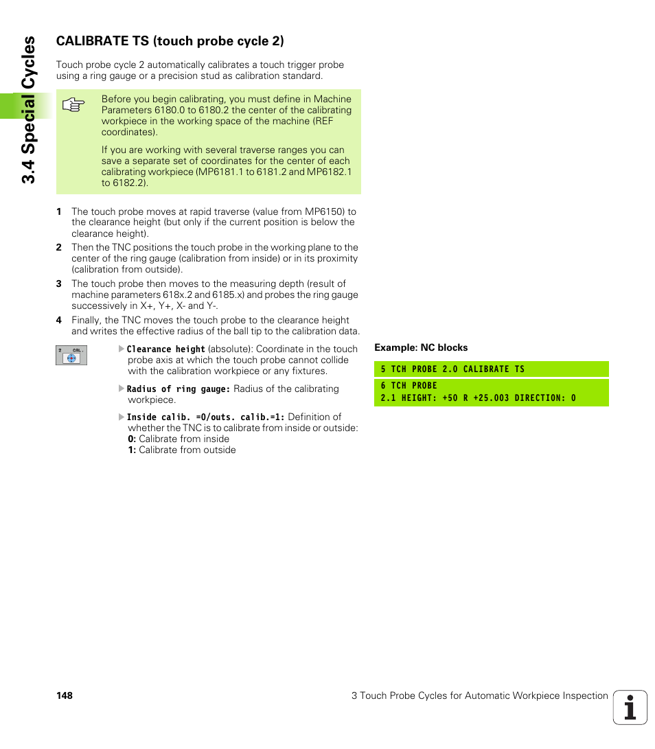 Calibrate ts (touch probe cycle 2), 4 special cy cles | HEIDENHAIN iTNC 530 (340 49x-04) Touch Probe Cycles User Manual | Page 148 / 191