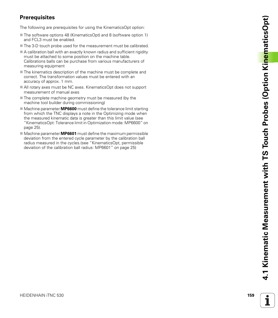 Prerequisites | HEIDENHAIN iTNC 530 (340 49x-04) Touch Probe Cycles User Manual | Page 159 / 191