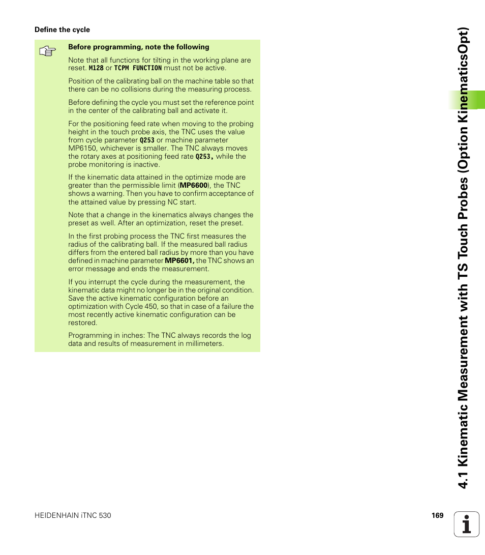 HEIDENHAIN iTNC 530 (340 49x-04) Touch Probe Cycles User Manual | Page 169 / 191