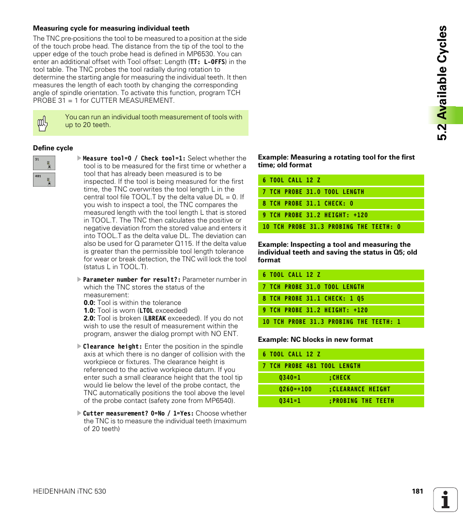 2 a v ailable cy cles | HEIDENHAIN iTNC 530 (340 49x-04) Touch Probe Cycles User Manual | Page 181 / 191