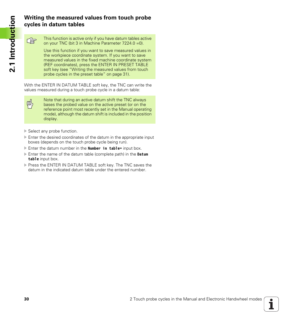 1 intr oduction | HEIDENHAIN iTNC 530 (340 49x-04) Touch Probe Cycles User Manual | Page 30 / 191