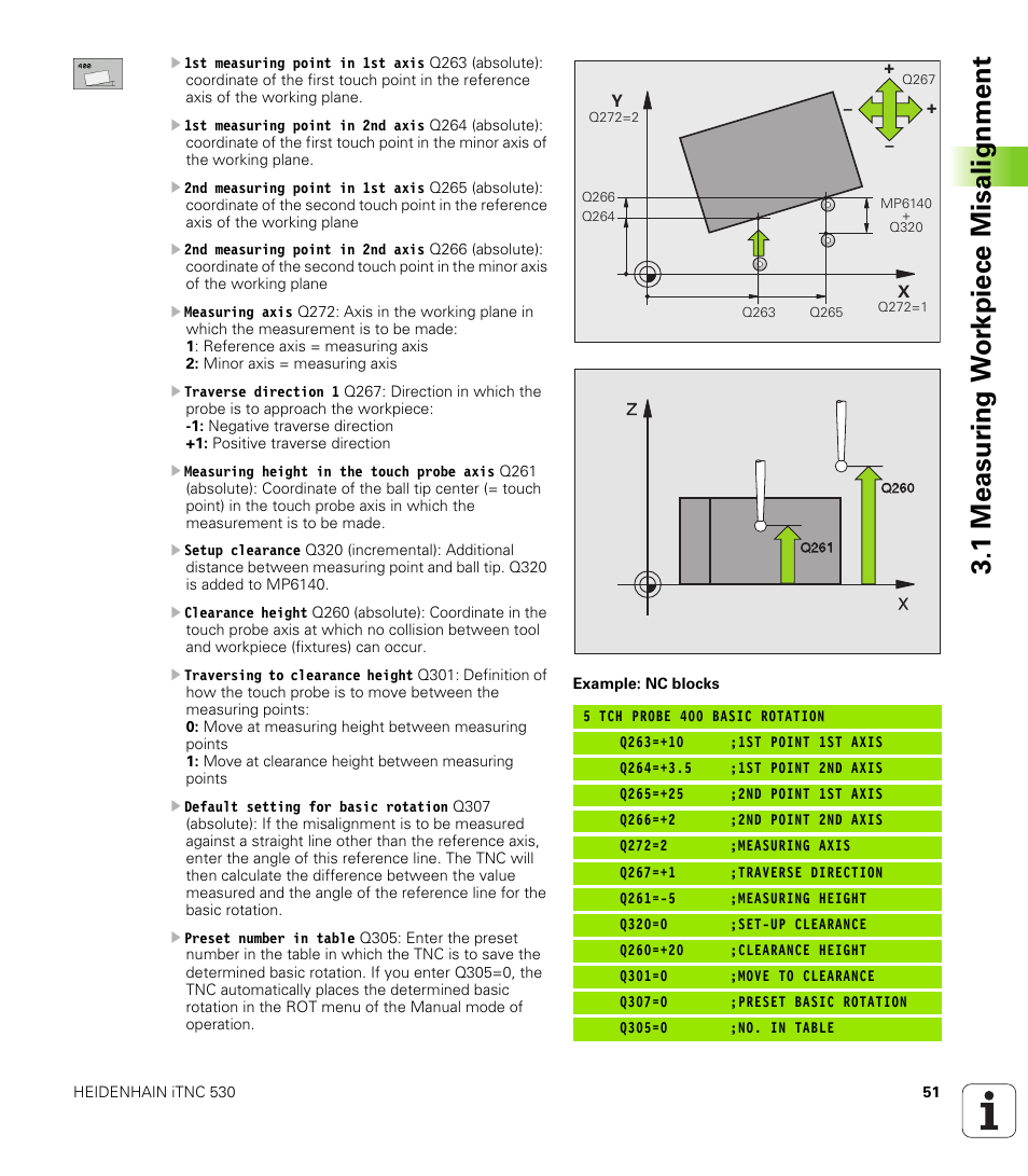 1 measur ing w o rk piece misalignment | HEIDENHAIN iTNC 530 (340 49x-04) Touch Probe Cycles User Manual | Page 51 / 191