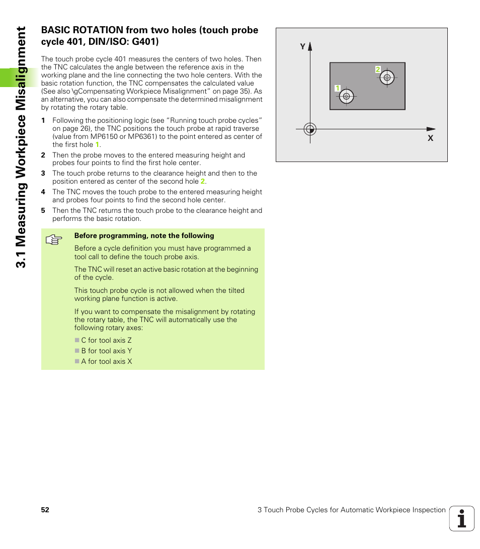 1 measur ing w o rk piece misalignment | HEIDENHAIN iTNC 530 (340 49x-04) Touch Probe Cycles User Manual | Page 52 / 191